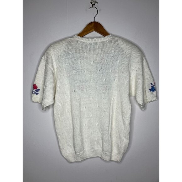 Hand Embroidered Floral Cardigan Northern Isles Women's Medium Short Sleeve New - Picture 7 of 9